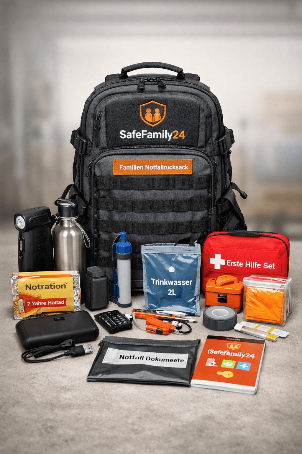 SafeFamily24 Familien-Notfallrucksack mit Inhalt